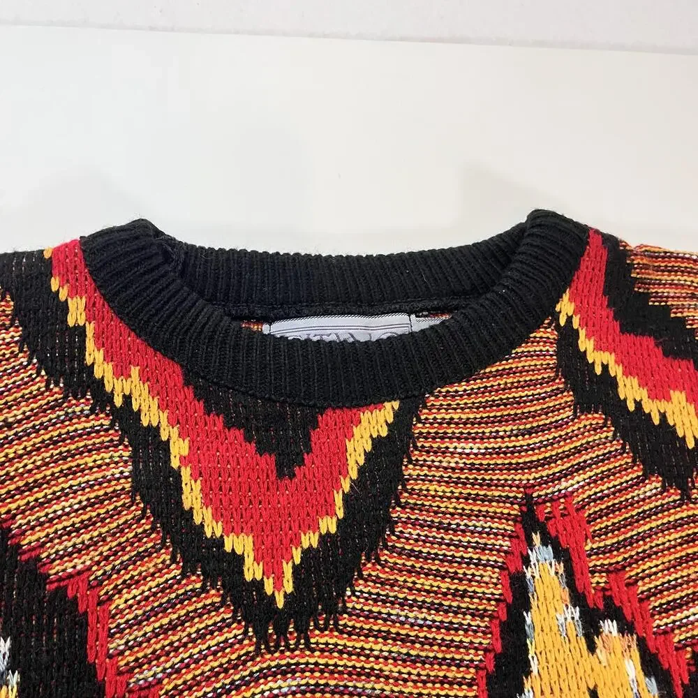 Vintage Gitano Sweater Mens Filigree Coogi Style 3D Knit Pullover USA 80s Cosby